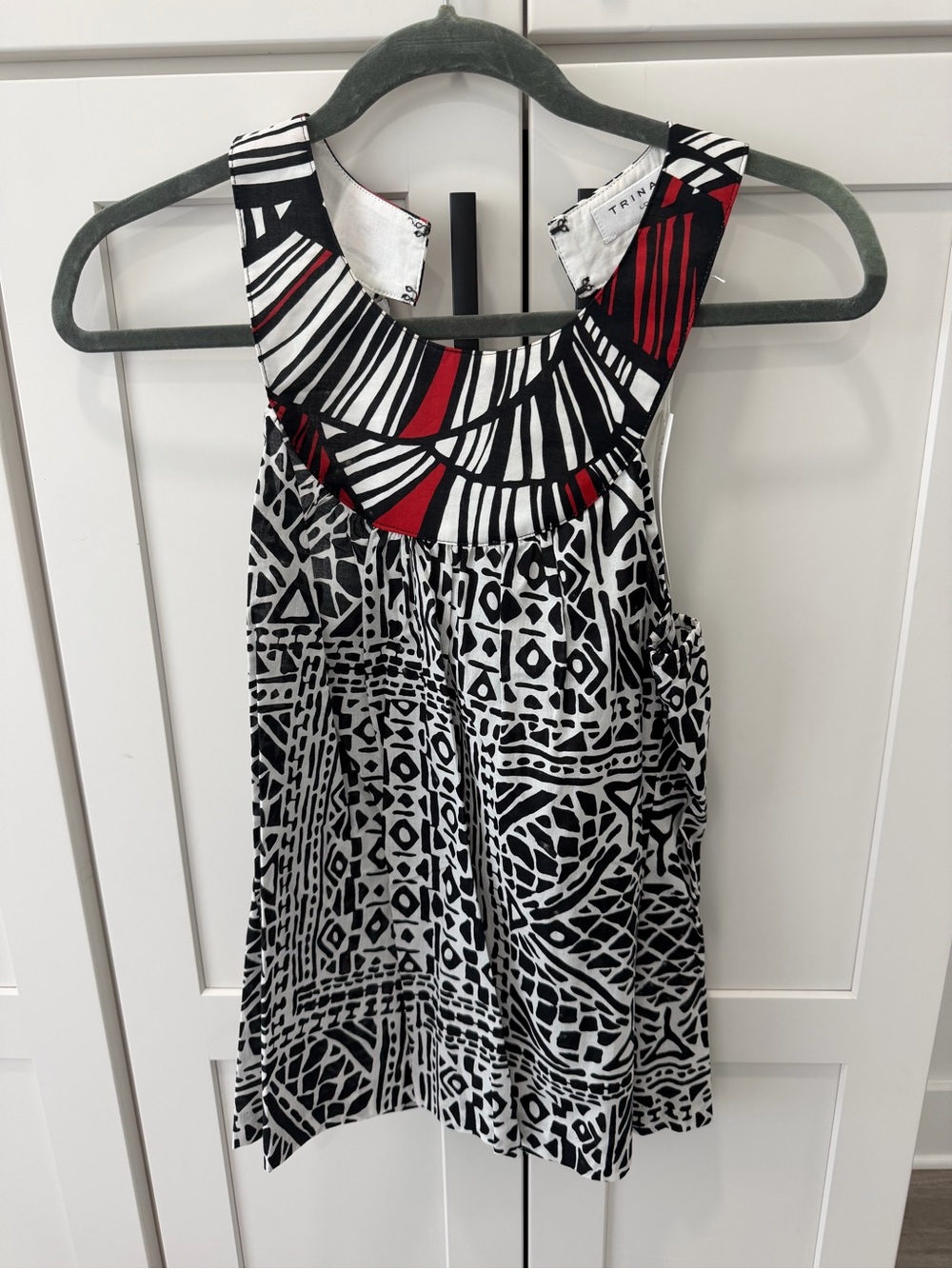 Trina Turk Black & White Tank Top with Red Accent
